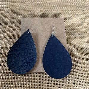 Blue leather look teardrop earrings